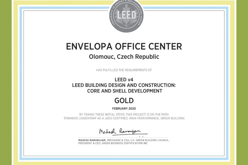 Envelopa Office Center je první budovou s precertifikací LEED Gold na střední Moravě